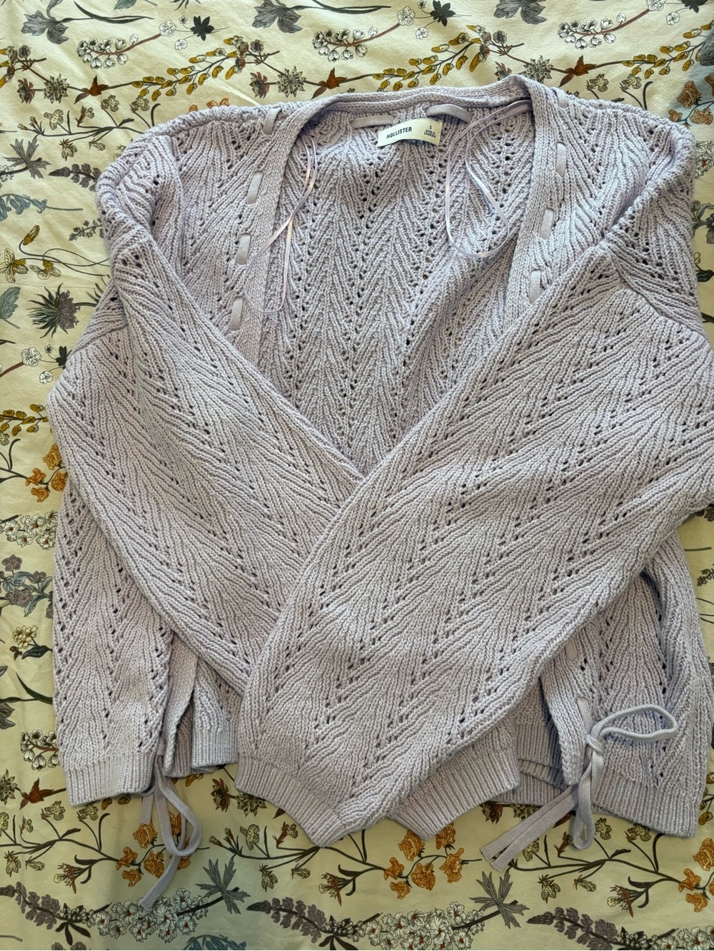 Lilac Open-Knit Wrap Sweater